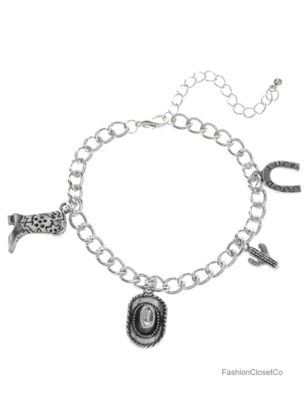 Multilayer Leather Western Charm Bracelet with Cowgirl Boot Hat Cactus